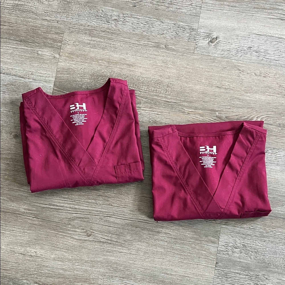 Beverly Hills bundle of 2 Uniforms Burgundy Top L